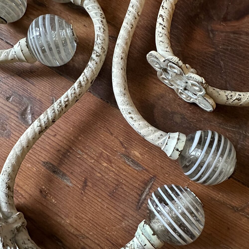 Anthropologie 4 Distressed White Glass & Iron Hooks NWOT - Picture 3 of 6